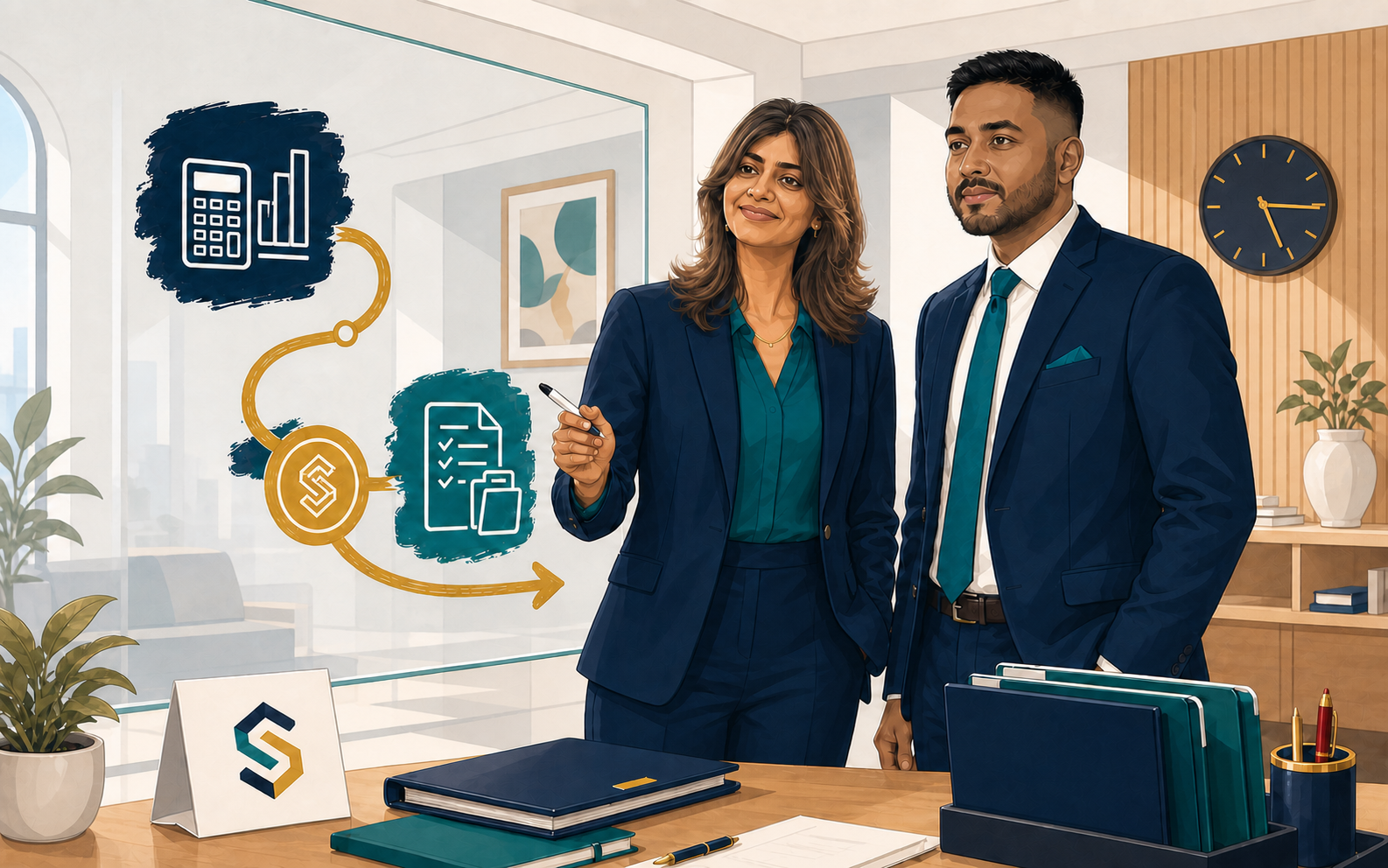Two Simplide professionals reviewing an organized accounting and immigration support plan